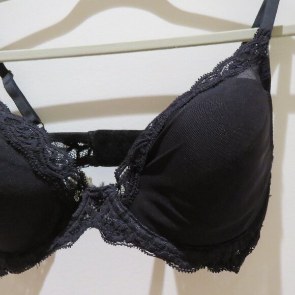 NATORI Feathers Plunge Lace T Shirt Bra in Black Mesh - Size 34D - Picture 3 of 11
